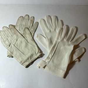 Vintage cream leather driving gloves set of 2 pairs of vintage gloves white lace